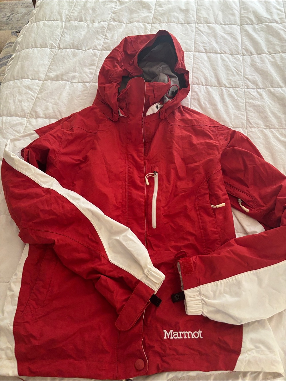 Marmot Red Ski Jacket with White Trim and Hood